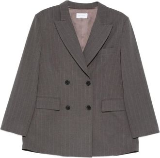 The Nina Studio Blazer met krijtstreep en dubbele rij knopen - Grijs