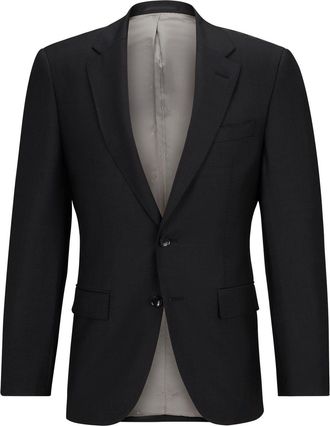 HUGO BOSS Mens Solid Patterned Notch Collared Suit Jacket in Open Grey - Size X-Large