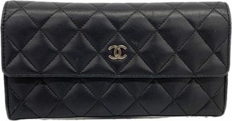 Chanel Black Leather Long Wallet (Bi-Fold) (Pre-Owned)