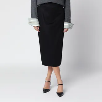 Max Mara Gonna a tubino nera in cammello zibellinato