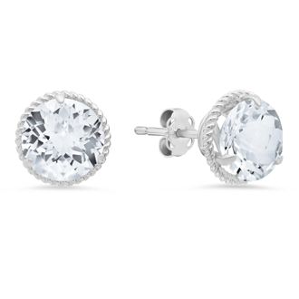 MAX + STONE 14k White Gold Roped Halo Round-Cut Gemstone Stud Earrings (8mm)