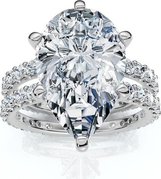Pompeii3 Certified 5.40Ct Pear Engagement Ring Wedding Band Set 14k Gold/Pt Lab Grown