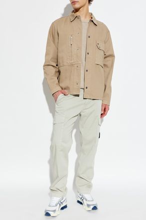Stone Island Denim Jacket With Logo Patch, Mens, Beige