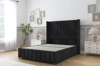 Sloomy Melbourne Naples Divan Base 2 Drawers -54 Wingback 12 Footboard in Black | Size: Small Double