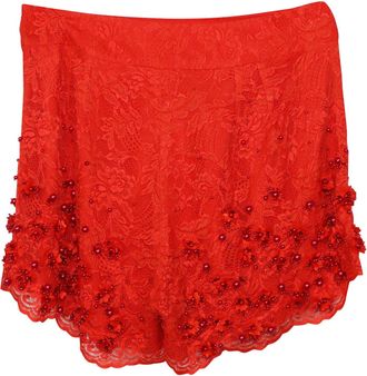 Jenny Packham Embellished Shorts in Red Lace