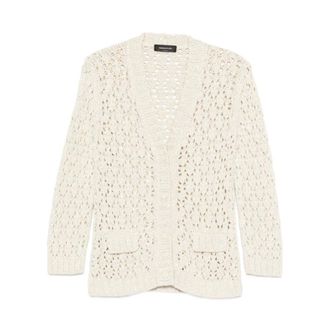 Fabiana Filippi Cardigans, female, Beige, Size: S Openwork Patch-pocket Cardigan