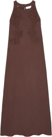 Ermanno Scervino Lange gevoerde viscose jurk met toon-op-toon kant - Dames - Maxi kleedjes - Bruin - XS - Kleedjes