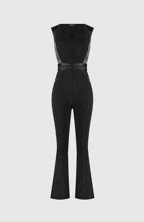 Mani&egrave;re De Voir Satin Contour Flared Jumpsuit in Black at Nordstrom, Size 4