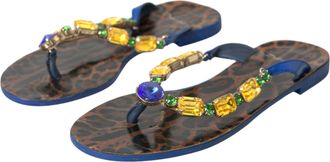 Dolce & Gabbana Womens Blue Crystal Calf Leather Beachwear Shoes