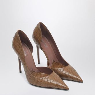 PARIS TEXAS Vera 105 Coffee Colored Leather Pumps With Python Effect