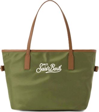 MC2 Saint Barth Olive Green Nylon Tote Bag with Contrasting Leather Handles