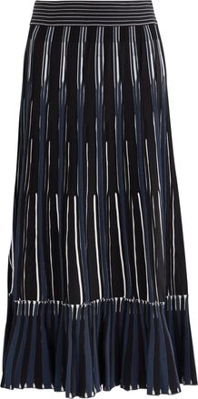 SIMKHAI Emerie Striped-intarsia Knitted Midi Skirt - Navy - L (UK14 / L)
