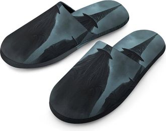 Generic Three Witch Mens Slippers Flannel Warm House Shoes with Rubber Anti-Slip Sole Slip On for Home Outdoor