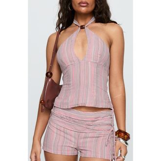 Princess Polly Electric Night Strappy Halter Top in Pink Stripe at Nordstrom, Size 10