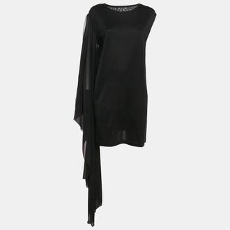 Maison Margiela Mm6 Maison Margiela Black Cotton Knit Elongated Sleeve Mini Dress