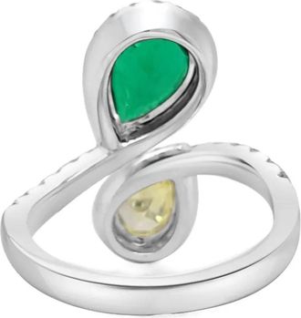 HYT Jewelry 18kt geel- en witgouden ring met diamant en smaragd