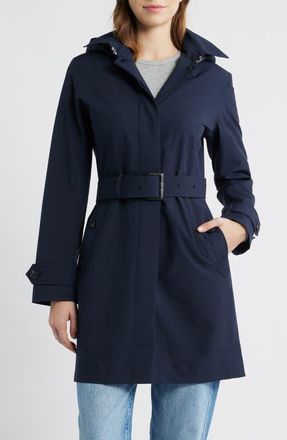 Save The Duck Jackie Water Repellent Raincoat with Removable Hood in Blue Black at Nordstrom, Size 7