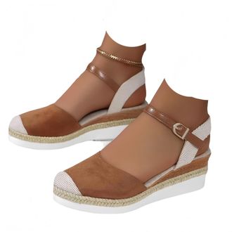 Generic Closed Toe Platform Wedge Sandals for Women 2026 Orthopedic Espadrilles Wedges with Elastic Ankle Strap Retro Comfort Platform Wedges Sandal Summer An