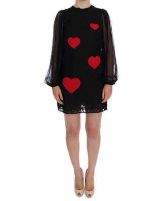 Dolce & Gabbana Womens Black Lace Red Heart Shift Dress - Multicolour Nylon - Size X-Small