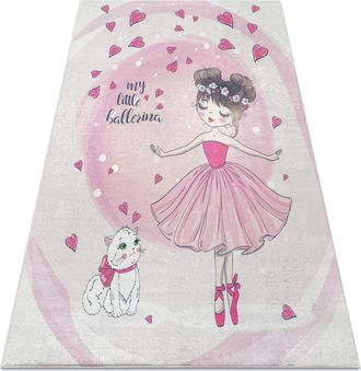 RugsX Alfombra Lavable Bambino 2161 Gatito, Arcoiris Para Ni&ntilde;os Antideslizante - Rosado Pink 140x200 Cm