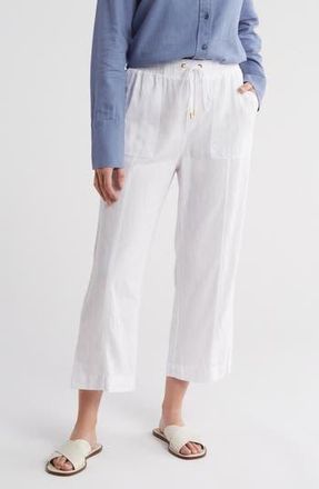 Ellen Tracy Wide Leg Linen Blend Drawstring Crop Pants in White at Nordstrom Rack, Size X-Small