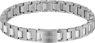 BOSS Silver-tone link cuff with logo closure