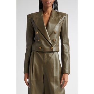 Zimmermann Hypnotic Double Breasted Leather Blazer in Olive at Nordstrom, Size 1