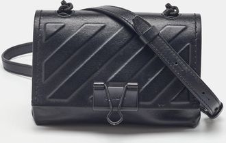 Off-white Black Leather Binder Clip Flap Shoulder Bag