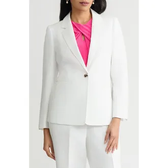 Kasper One-Button Linen Blend Peplum Blazer in Lily White at Nordstrom, Size 16