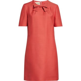 Valentino Crepe Couture Bow Wool & Silk Shift Dress in Red at Nordstrom, Size 4 Us