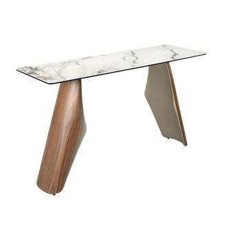 Angel Cerd&aacute; Consola rectangular m&aacute;rmol porcel&aacute;nico y acero arena metalizado