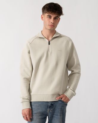 HUGO BOSS Mens Regular Fit Long Sleeve Logo Detail Sweatshirt in Light Grey Cotton - Size X-Large