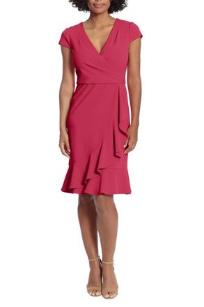 London Times Ruffled Draped Skirt Sheath Dress In Cherry