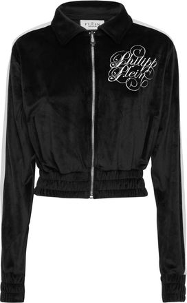 Philipp Plein Chenille Tracksuit Jacket Signature - Dames - Vesten met rits - Zwart - XS - Polyester - Hoodies & sweatvesten