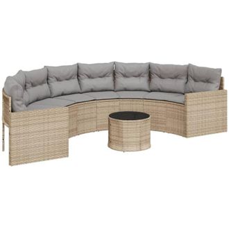 vidaXL Sof&aacute; De Jard&iacute;n Semicircular Con Mesa Y Cojines Rat&aacute;n Pe Beige Vidaxl