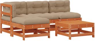 vidaXL Conjunto De Sof&aacute;s De Jard&iacute;n 5 Pcs Marr&oacute;n Cera Vidaxl