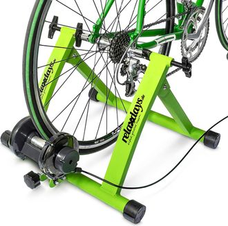 Relaxdays Rodillo Bicicleta, 6 Cambios, Rueda 26-28 Pulgadas, Entrenamiento En Casa, Bici Est&aacute;tica, Resiste 120kg, Verde - Relaxdays
