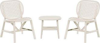 Beliani Conjunto De Balc&oacute;n Para Jard&iacute;n Al Aire Libre Con Mesa Y Sillas Bajas De Material Sint&eacute;tico Blanco Crema Sicelle