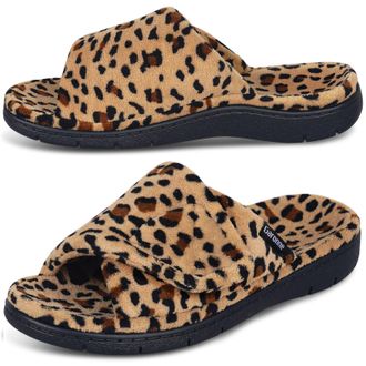 Garonne Womens Adjustable Wrap Open Toe Slippers with Arch Support Summer House Shoes for Women Indoor/Outdoor, Leopard print, 6.5 UK