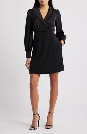 Eliza J Shawl Collar Balloon Sleeve Dress in Black at Nordstrom, Size 10
