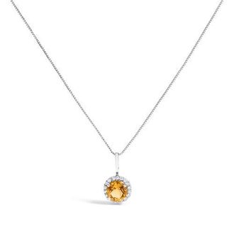 House of Brilliance 10K Gold Gemstone and 1/10 Cttw Diamond Accent Halo Pendant Necklace in White | Orange Citrine at Nordstrom