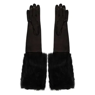 Alberta Ferretti Accessoires, Dames, Zwart, 7 1/2 IN, Leer, Lange Fleece Handschoenen