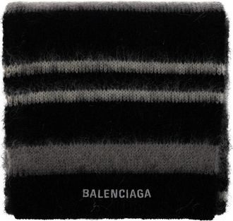 Balenciaga Sjaal met geborduurd logo - Dames - Wintersjaals - Zwart - ONE Size - Wol - Accessoires