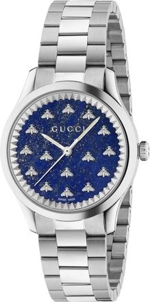 Gucci 32 mm stalen kast- donkerblauwe lapiz steen wijzerplaat met bijen- stalen armband - Dames - Horloges - Grijs - ONE Size - Accessoires