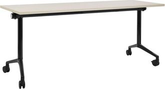 Beliani Foldable Office Desk CAVI Light Brown 180 cm 60 cm with Wheels