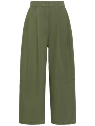 Weekend High-Waisted Olive Green Cropped Pants with Front Pleats and Relaxed Fit