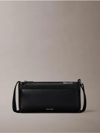 Calvin Klein Womens Signature Logo Strap Zip Phone Crossbody - Black