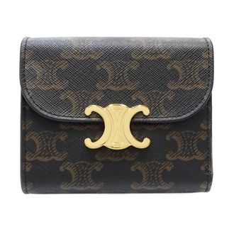 Celine Brown Canvas Leather Wallet (Tri-Fold) (Pre-Owned)