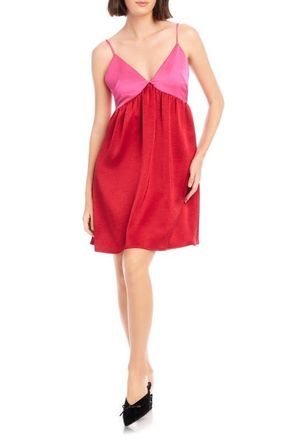 Fifteen Twenty Stacia Colorblock Satin Babydoll Minidress in Cherry W/Bright Pink at Nordstrom, Size X-Small