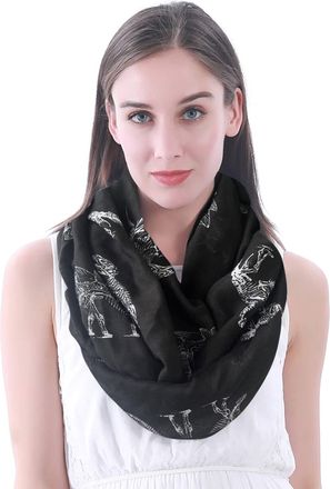 Lina & Lily Dinosaur Print Womens Infinity Scarf Snood Lightweight (Black)